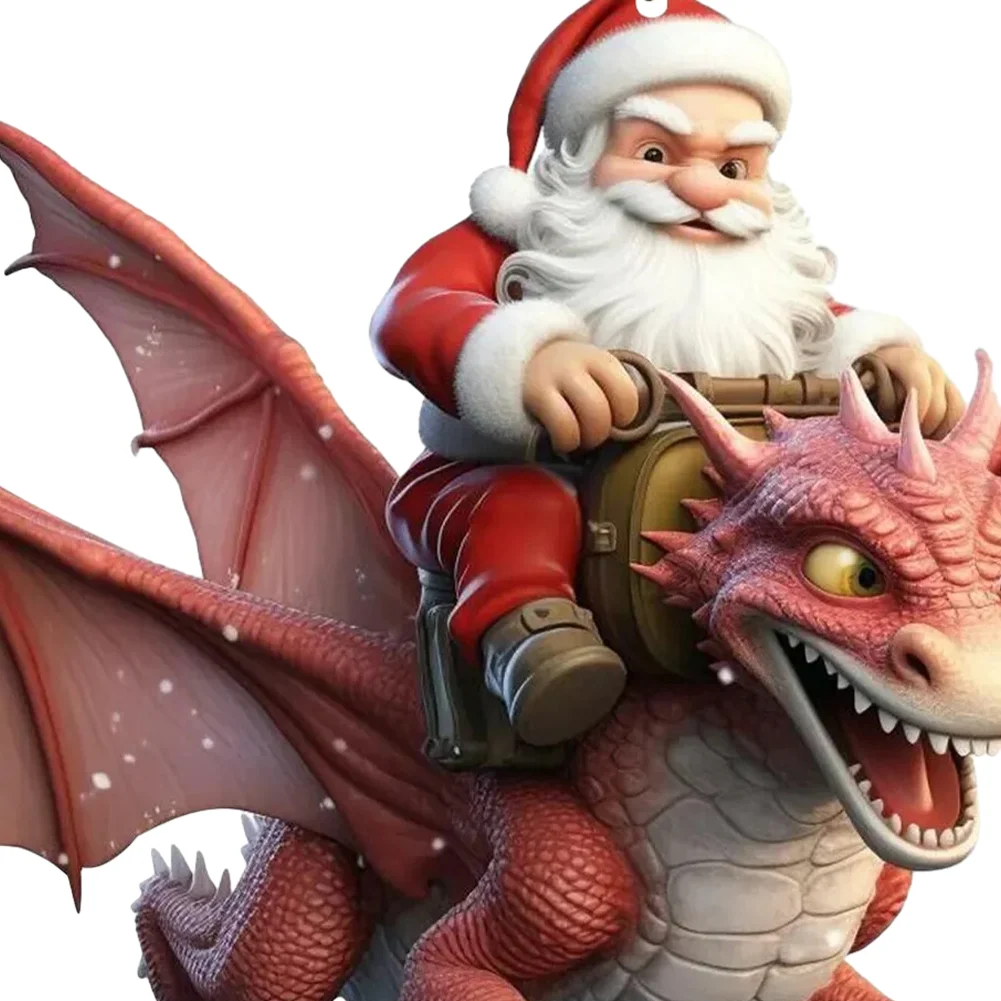 2 PCS Acrylic Santa Flying Dragon 2D Flat Christmas Tree Car Hangings Ornament