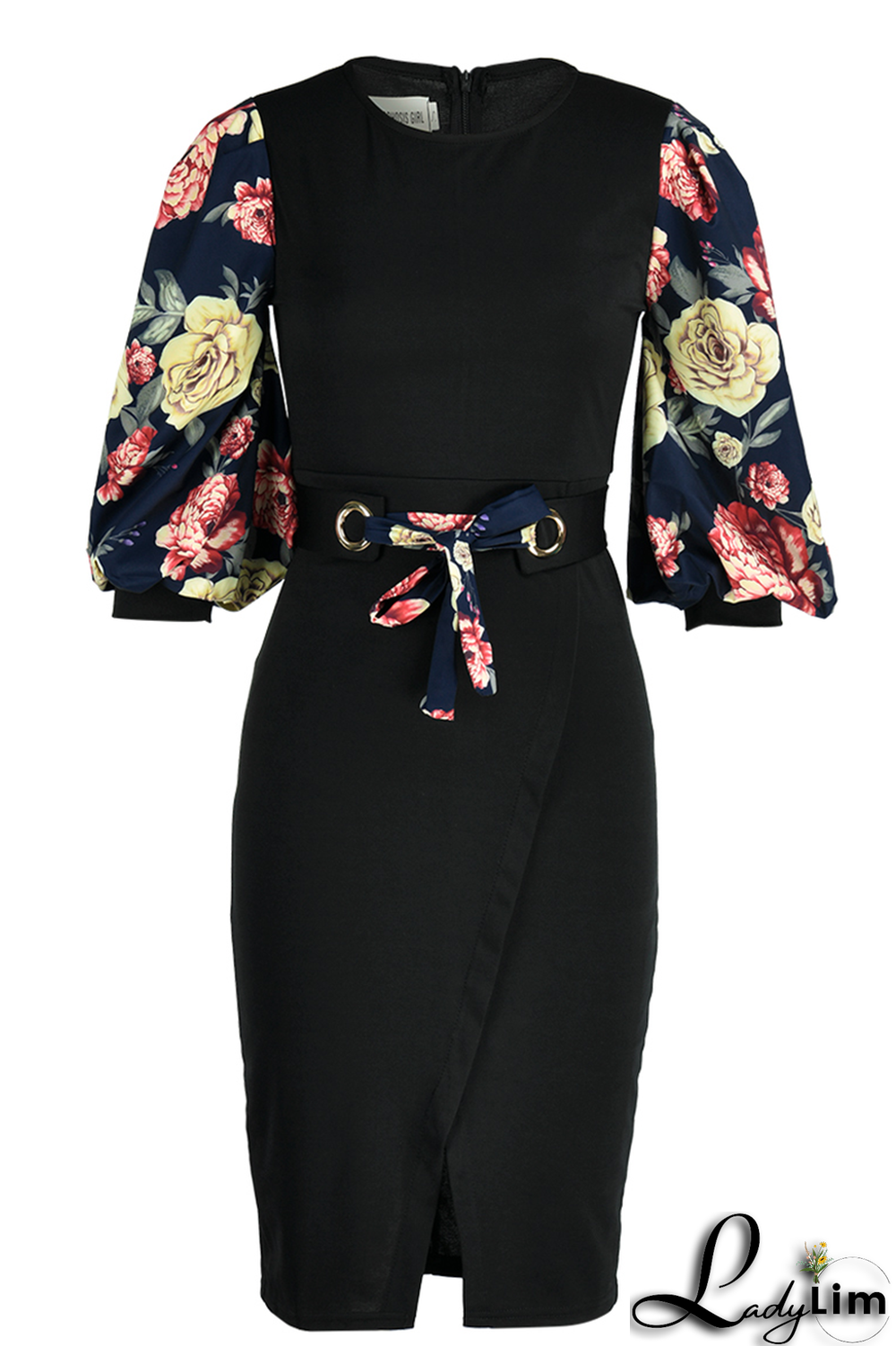 Royal Blue Fashion Print Patchwork O Neck Pencil Skirt Dresses