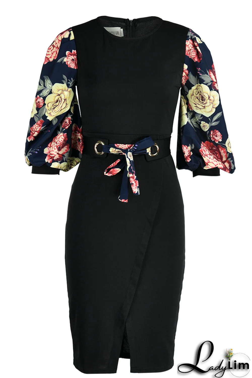 Royal Blue Fashion Print Patchwork O Neck Pencil Skirt Dresses