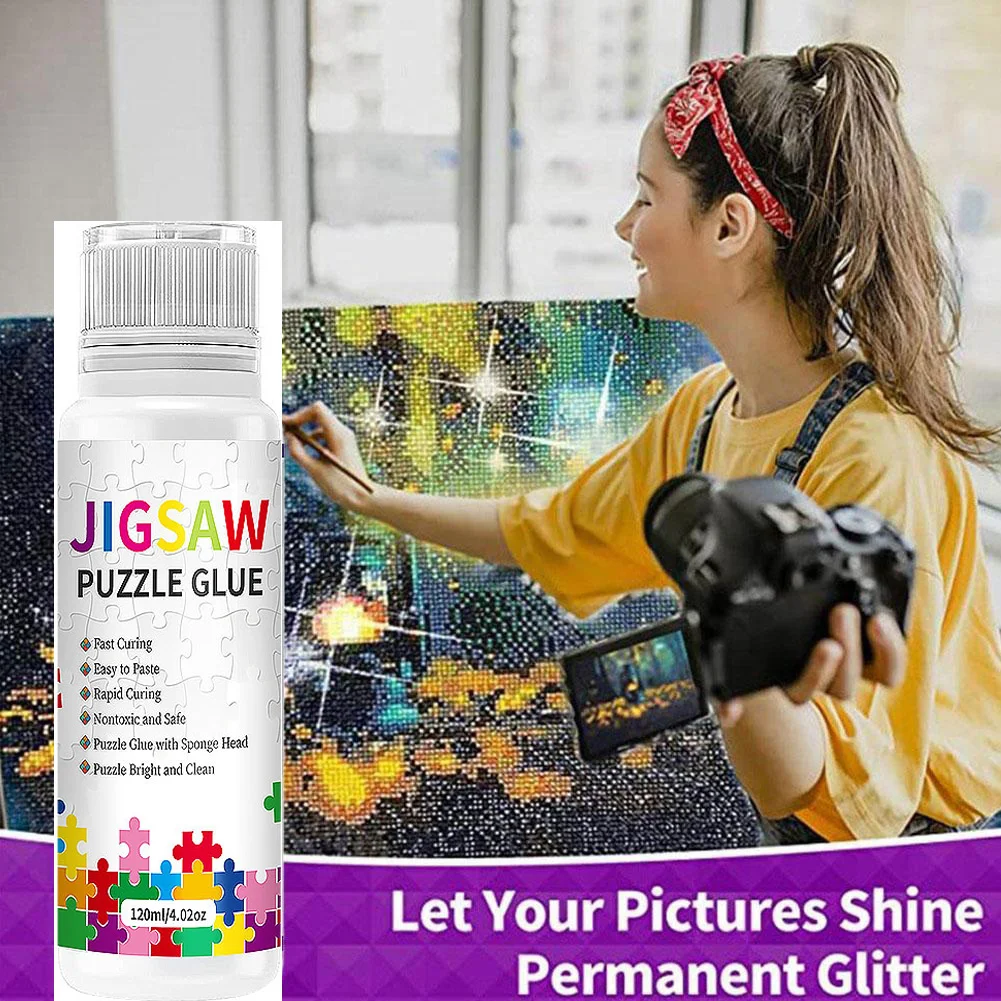 120ml Jigsaw Puzzle Glue Permanent Hold with Sponge Head for Diamond Art Sealer