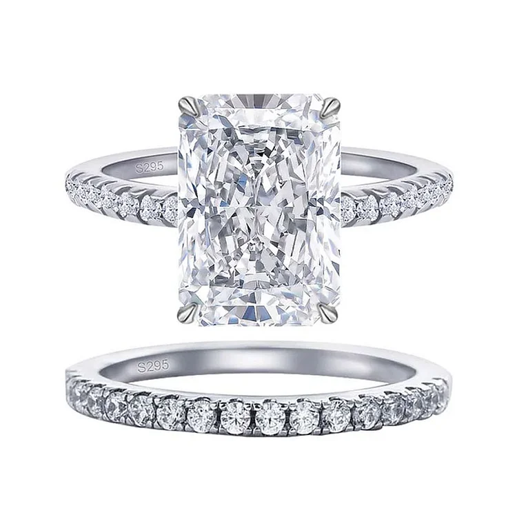 925 Sterling Silver Classic Luxury Rectangle Shiny 5A Transparent Zirconia Ring Ladies Wedding Engagement Jewelry Gift