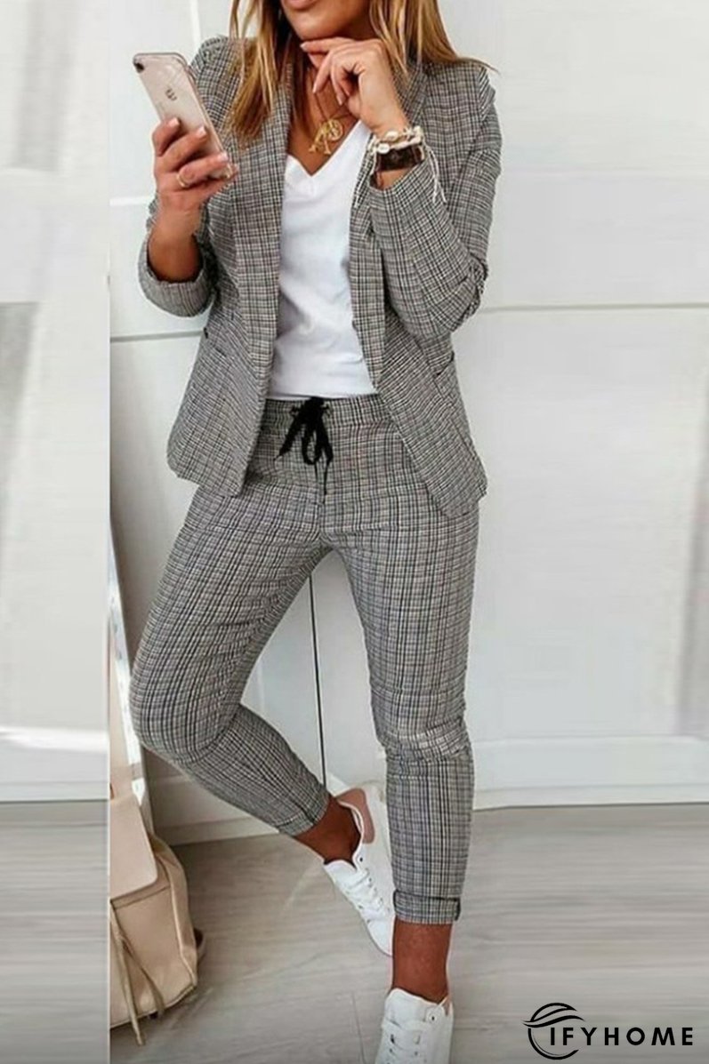 Casual Street Plaid Patchwork Turndown Collar Long Sleeve Two Pieces(4 Colors) | IFYHOME