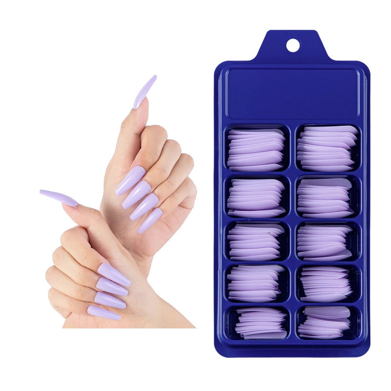 Boutique 100 Pieces Small Blue Box Solid Color Full Stickers Fake Nails Nail Patch Nail Piece White Transparent Coffin Nail