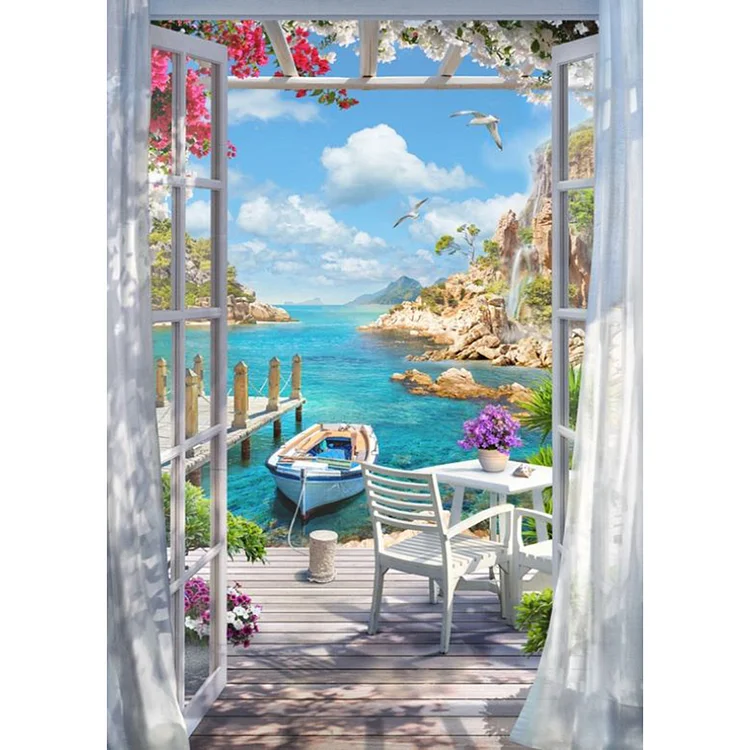 5D DIY Diamond Painting Sea Door Landscape Full Drill Mosaic Diamond Art  Embroidery Cross Stitch Home Decoration Beach 