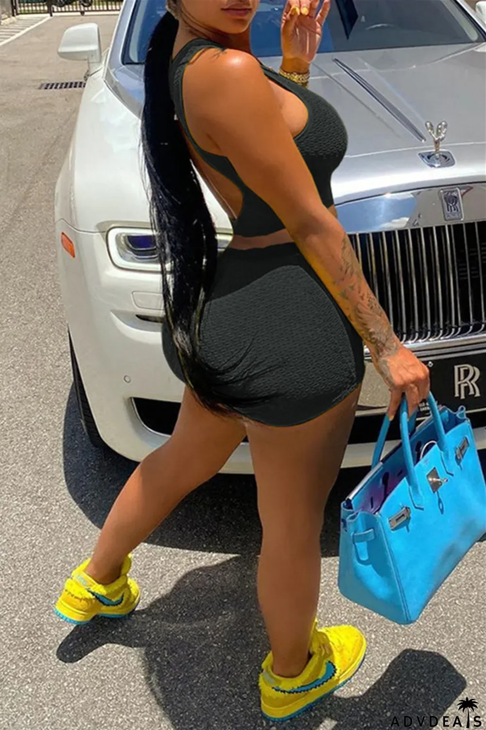 Yellow Fashion Casual Solid Basic U Neck Sleeveless Two Pieces