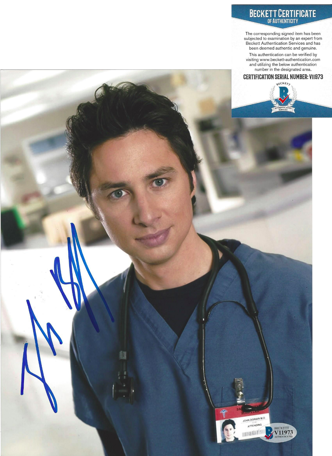 ZACH BRAFF SIGNED AUTHENTIC 'SCRUBS' J.D. 8x10 SHOW Photo Poster painting BECKETT COA BAS