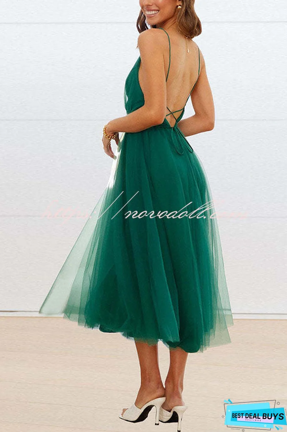 Feeling Romantic V Neck Tulle Midi Dress