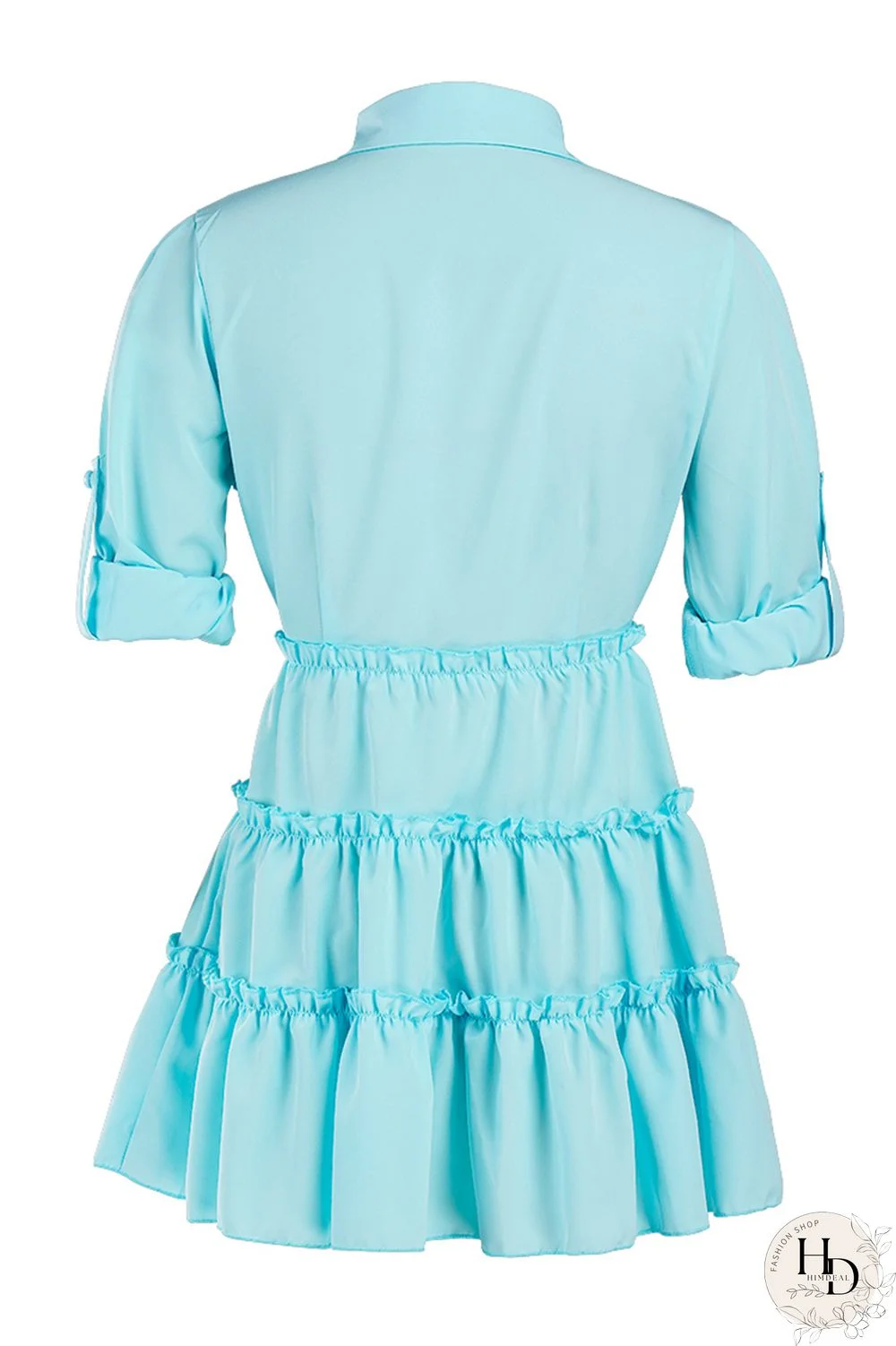 Rose Red Fashion Casual Solid Turndown Collar Shirt Dress