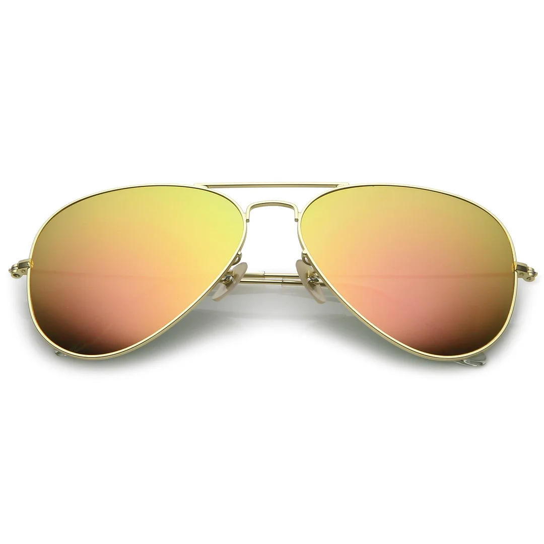 Premium Large Classic Matte Metal Aviator glasses With Colored Mirror Glass Lens 61mm