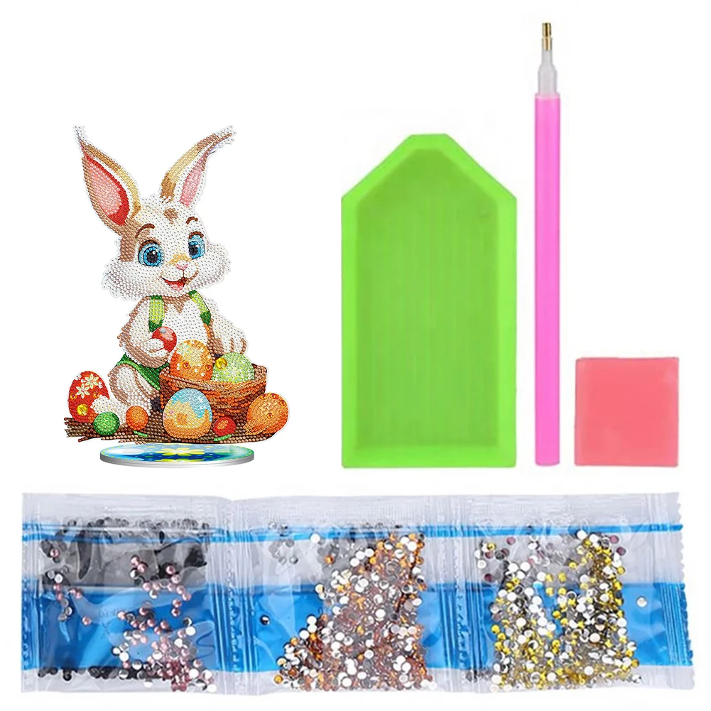 DIY Easter Egg Bunny Acrylic Single Sided Diamond Painting Desktop Ornaments Kit for Office Desktop Decor