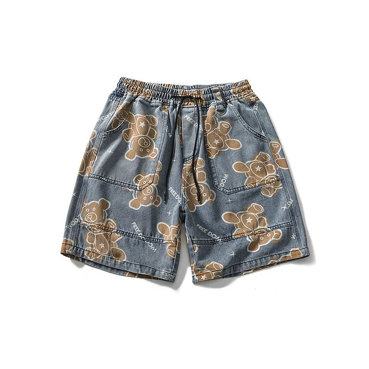 Men Shorts Bear Denim Shorts Male Students Summer Bermuda Shorts Straight Loose Shorts