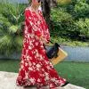 Uveng Uveng Spring And Summer New Dress Long Sleeve Print Large Swing Loose Leisure Chiffon Long Dress