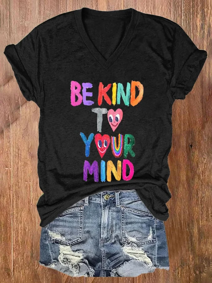 Women's Casual Be Kind To Your Mind Printed Short Sleeve T-Shirt socialshop