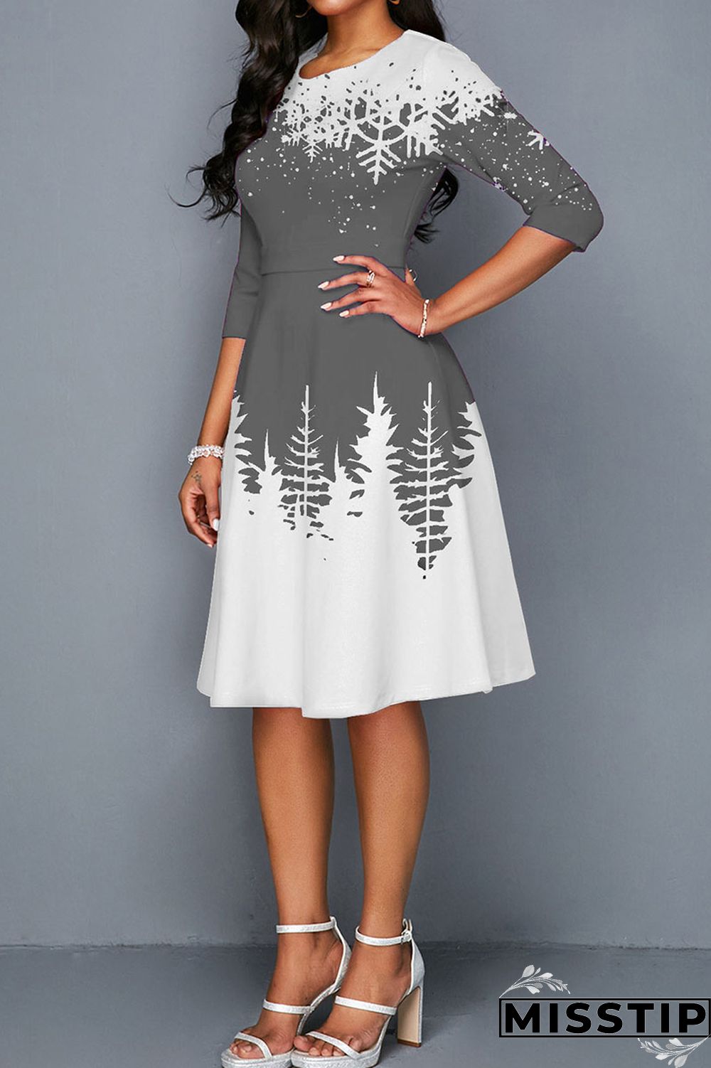 Blue Casual Print Patchwork O Neck A Line Dresses