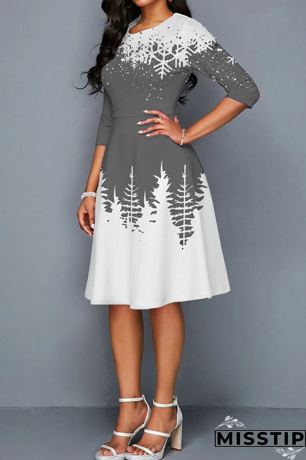 Blue Casual Print Patchwork O Neck A Line Dresses