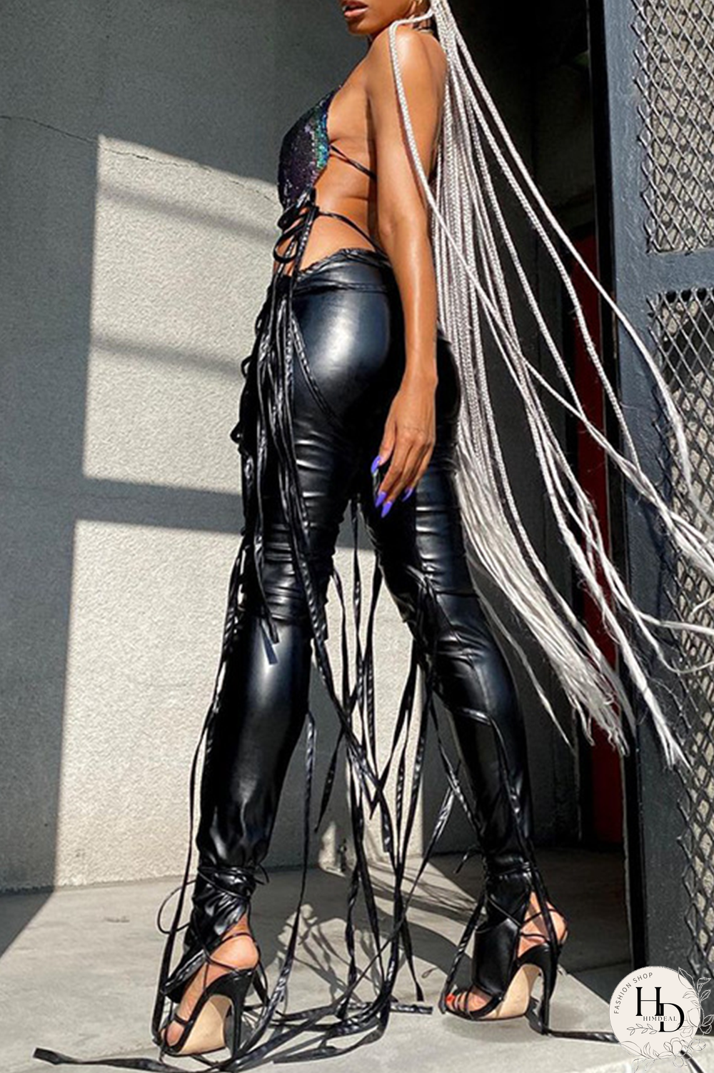 White Street Patchwork Draw String Skinny Mid Waist Speaker Bottoms