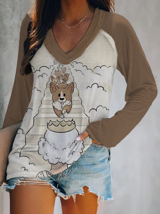 Women's fashion Print V-Neck Casual T-Shirt