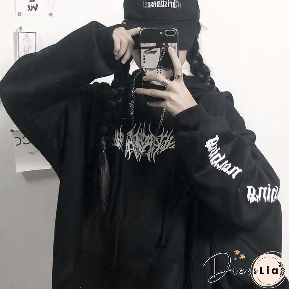 Women Loose Streetwear Black Sweatshirt Knitted Hooded Sexy Print Hoodies Fashion Moletom Long Hoodie Women Tops dropshipping