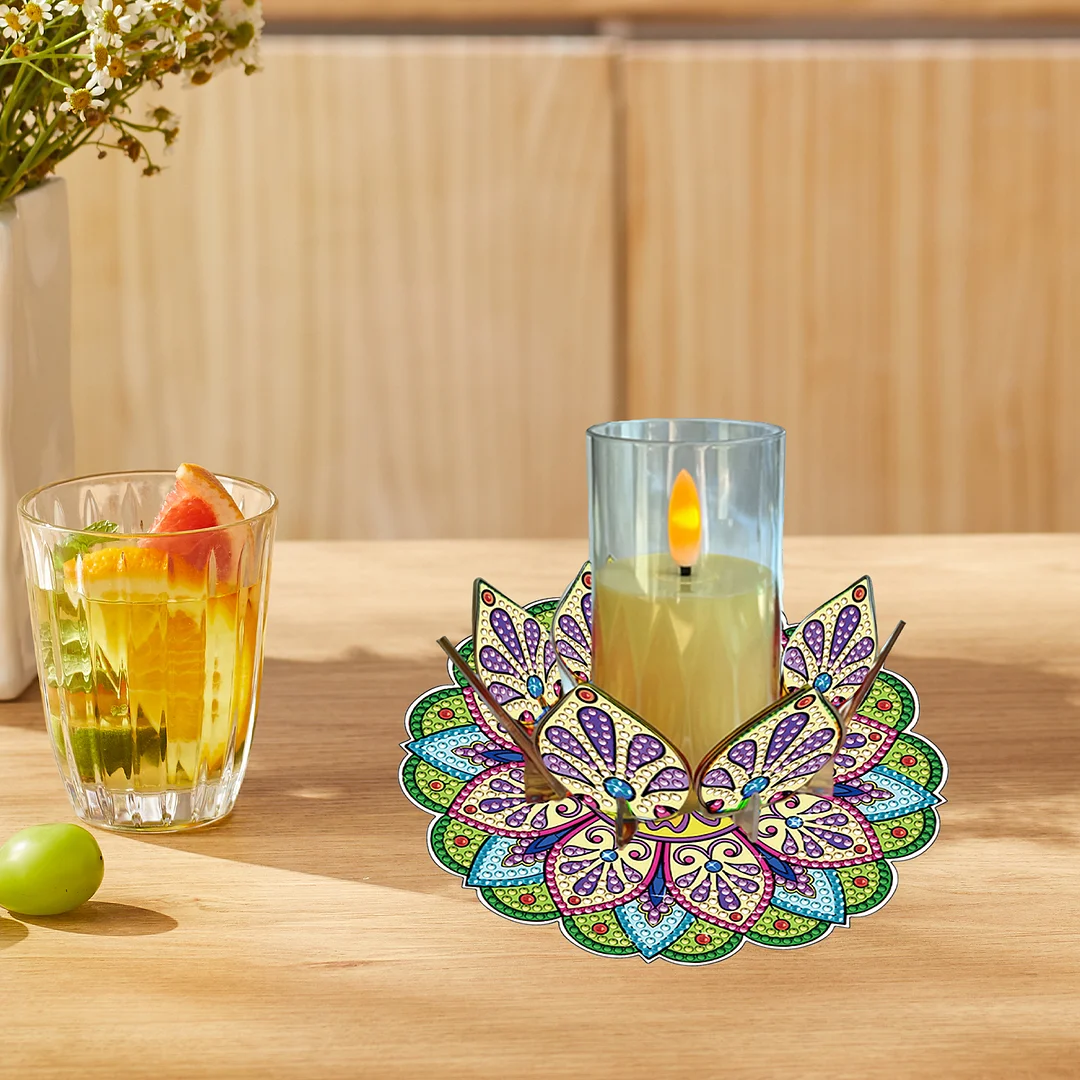 Mandala Lotus-M Acrylic DIY Diamond Painting Candle Holders Without Candles Crystal Painting Tealight Candle Stand Table Centerpiece for Adults Beginners Home Party Decor