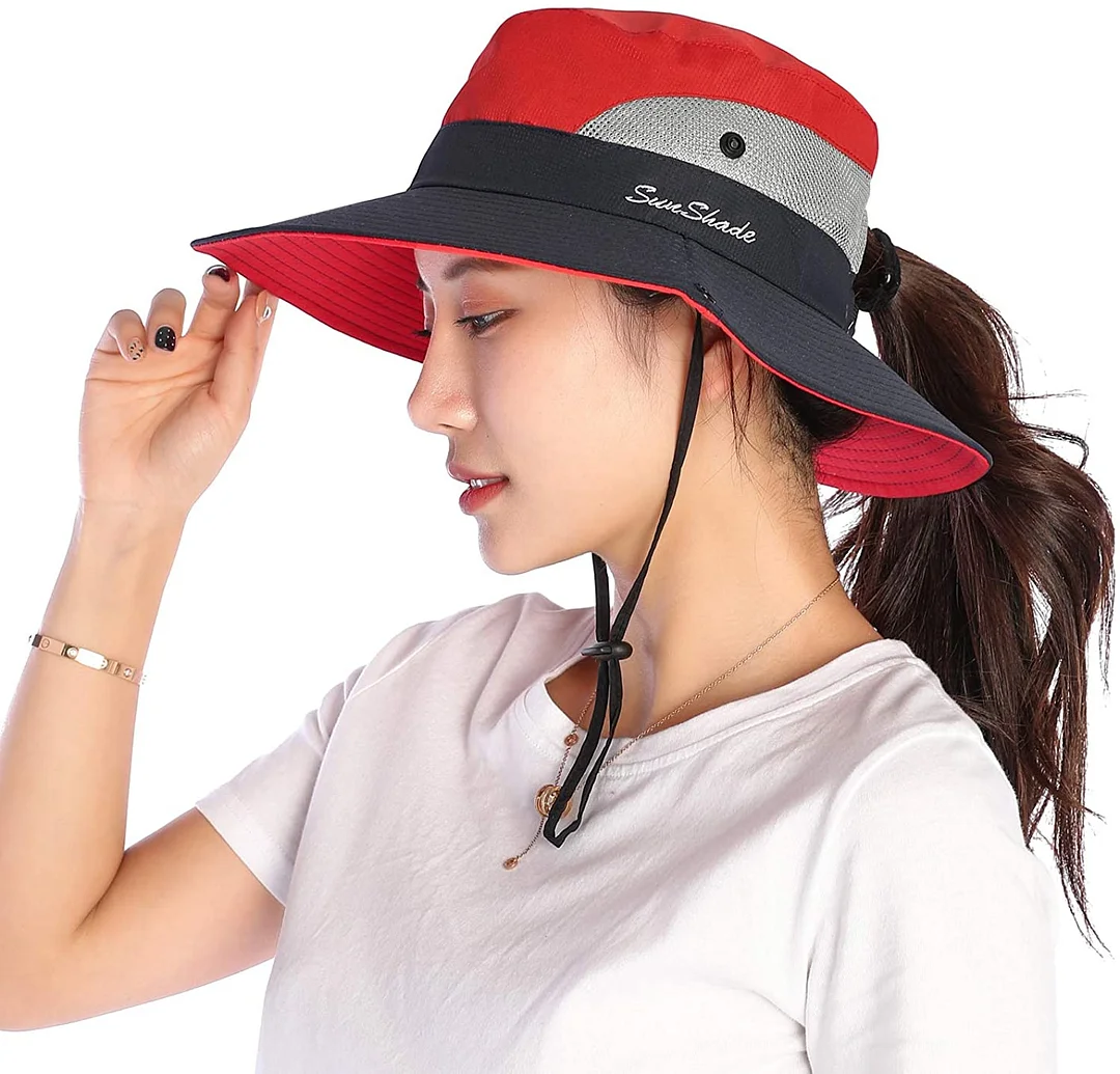 Women Sun Hat Wide Brim Bucket Mesh Boonie Cap Outdoor Fishing Hats UV Protection