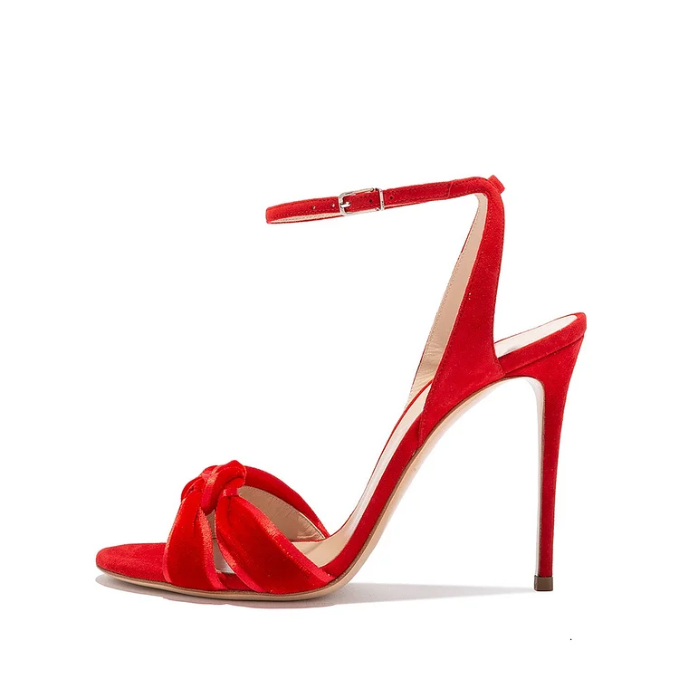 Red Suede Shoes Stilettos Ankle Strap Heel Sandals |FSJ Shoes