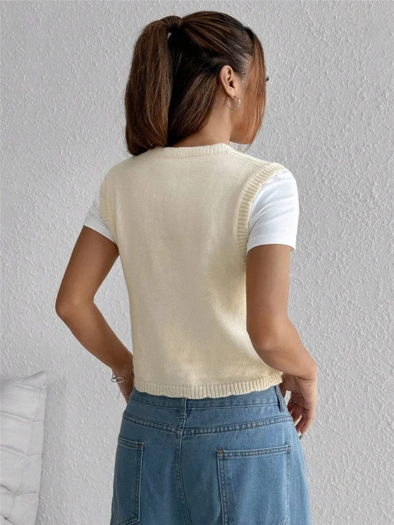 Athvotar Athvotar Fashion New Casual Embroidery Embroidery Knitted Sweater Women's Vest