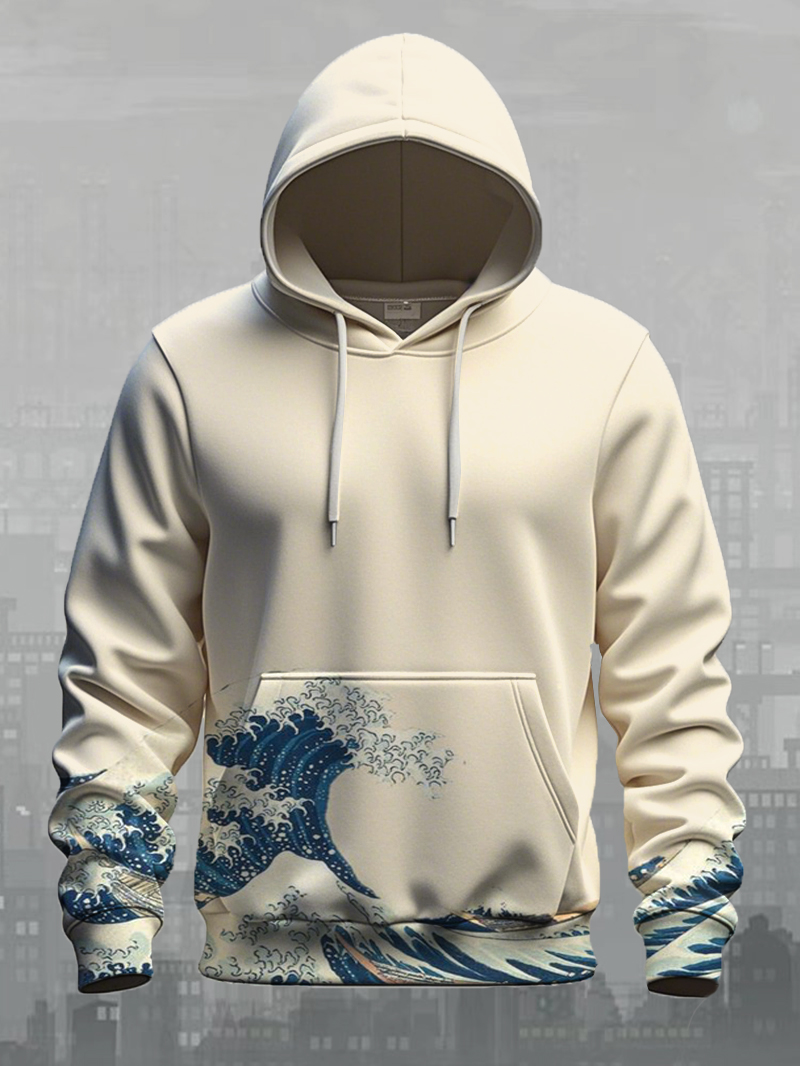 Men's Great Wave Print Hoodie