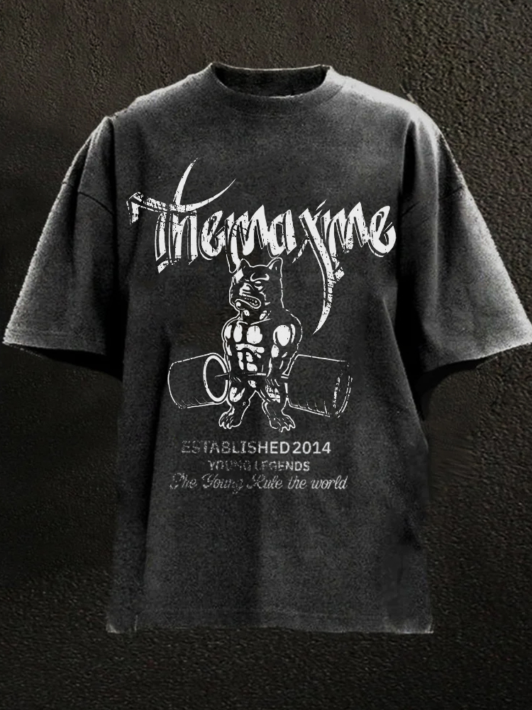  me Dog Weightlifting Used Cotton Washed T-shirt