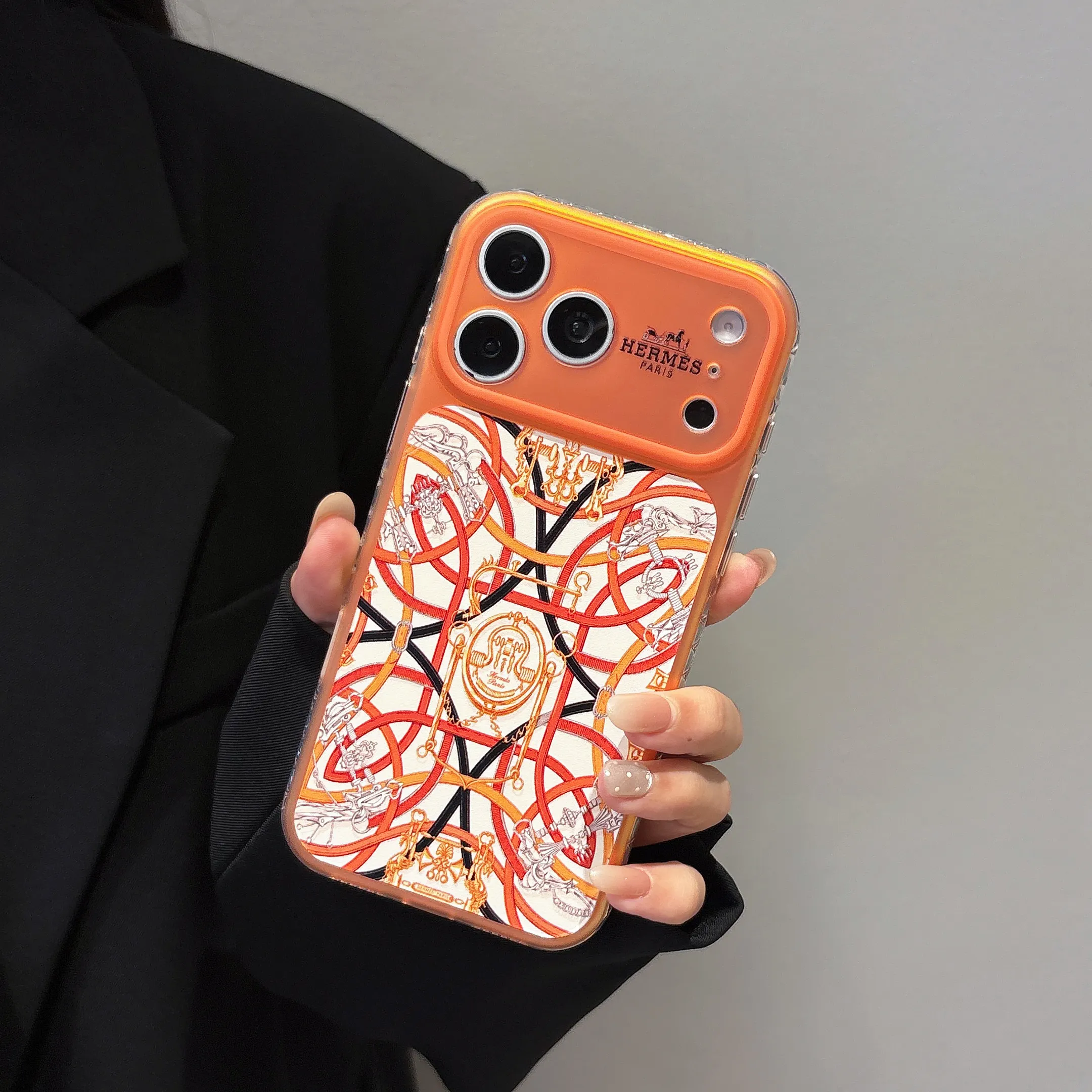 Old Money Aesthetic Herm&egrave;s Orange Equestrian Motif Case for iPhone 17/16/15 Series