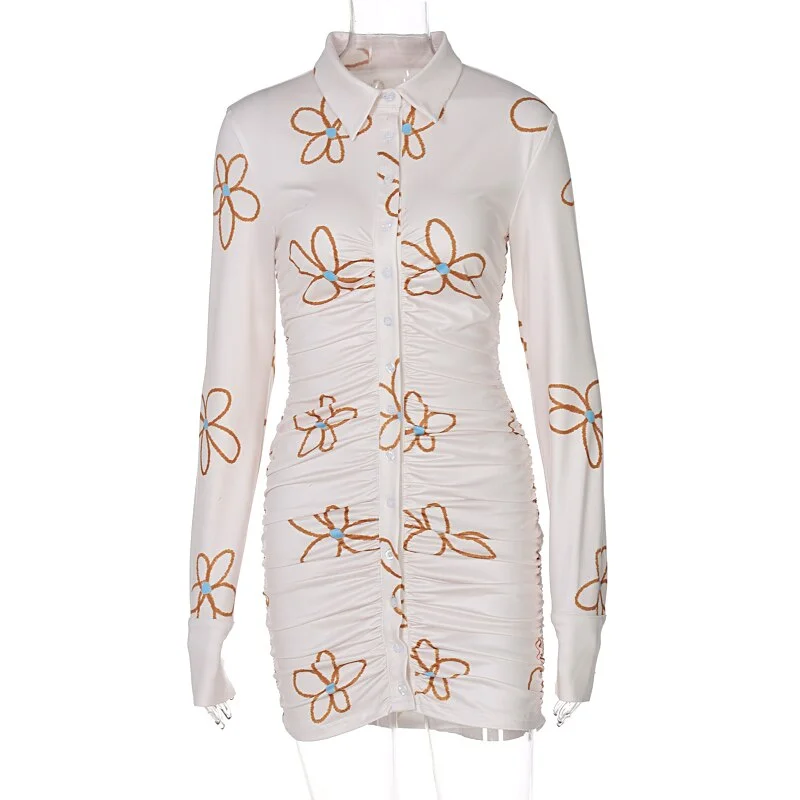 Hugcitar Zebra Print Ruched Single Breaste Polo Neck Long Sleeve Slim Mini Dress 2021 Fall Winter Women Fashion Elegant Club Y2K