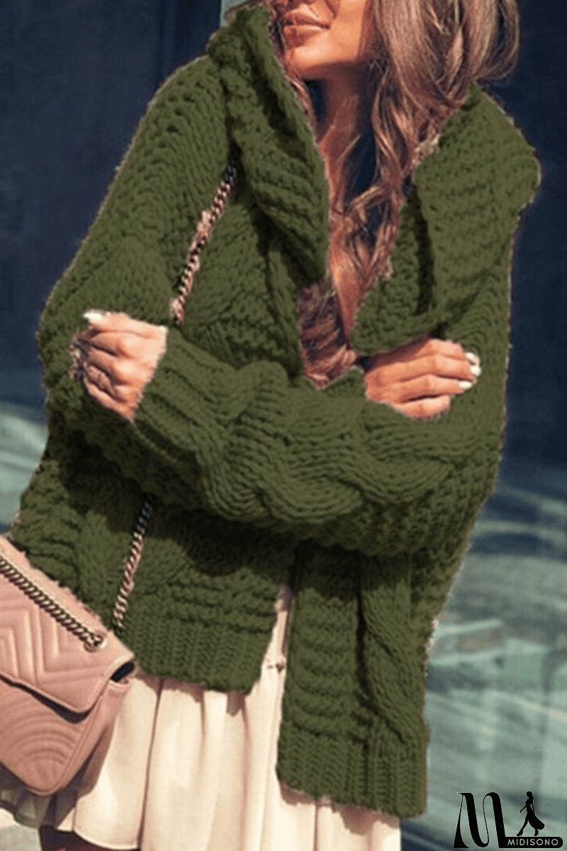 MidiSono - Casual Solid Split Joint Hooded Collar Tops