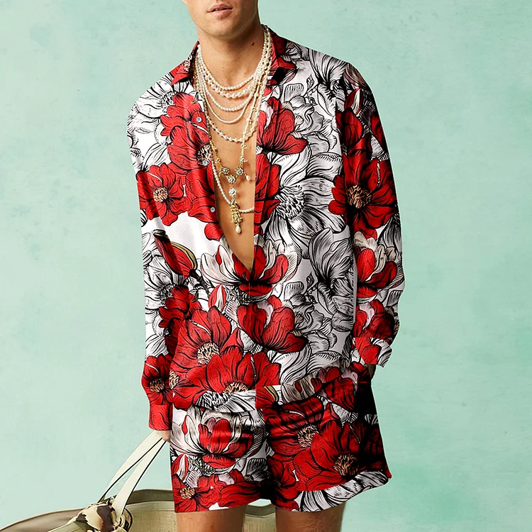 BrosWear Contrasting Flowers Print Shirt And Shorts Co-Ord