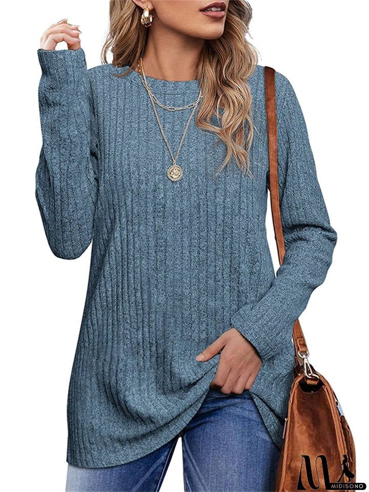 MidiSono - Female Knitwear Solid Ribbed Autumn Winter T-shirts
