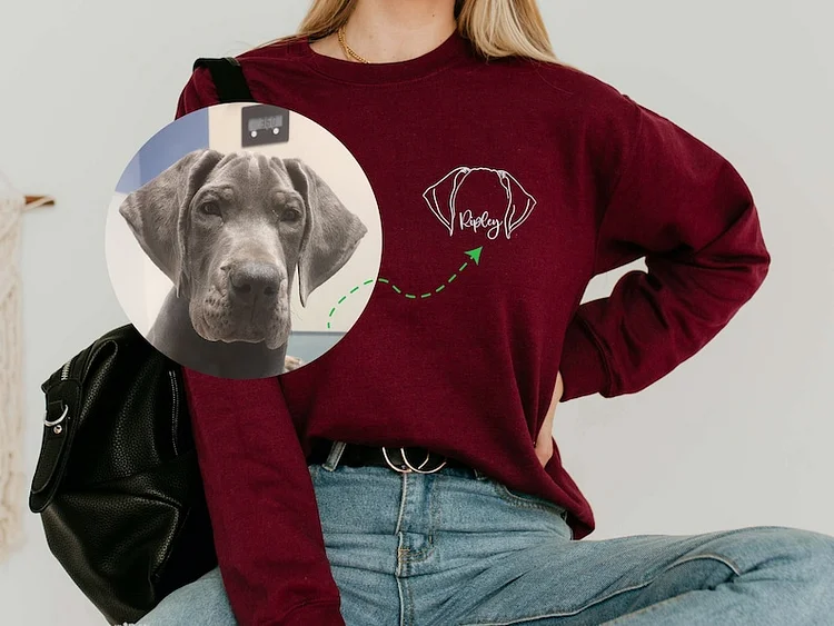 EMBROIDERED Dog Ears Sweatshirt with Personalized Names, Custom Pet Crewneck