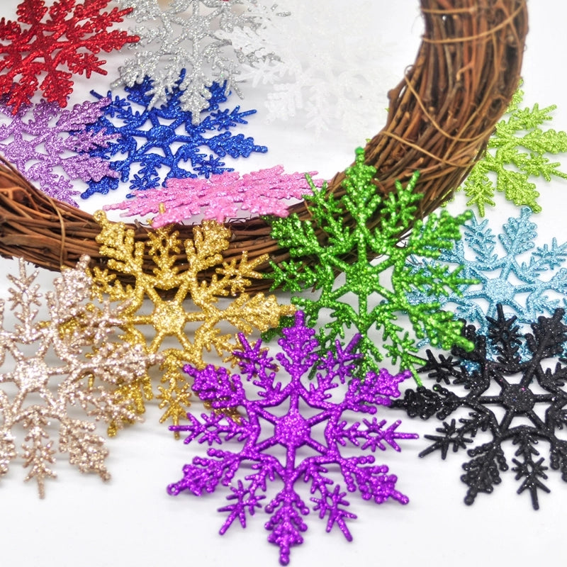 Christmas Decorations Powder Plane Snowflake Hanging Christmas Tree Pendant Window Decoration Pendant Snowflake 10cm