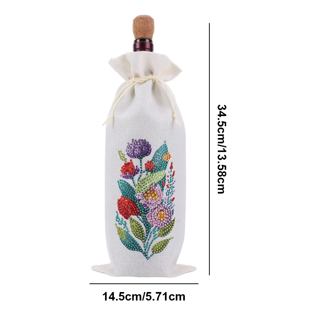 DIY Flower Diamond Painting Burlap Wine Gift Bags Label Liquor Bottle Covers