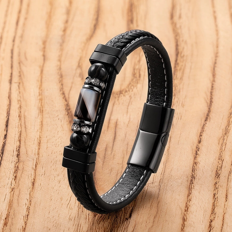 Vintage Style Minimalist Geometric Pu Leather Stone Metal Unisex Bracelets