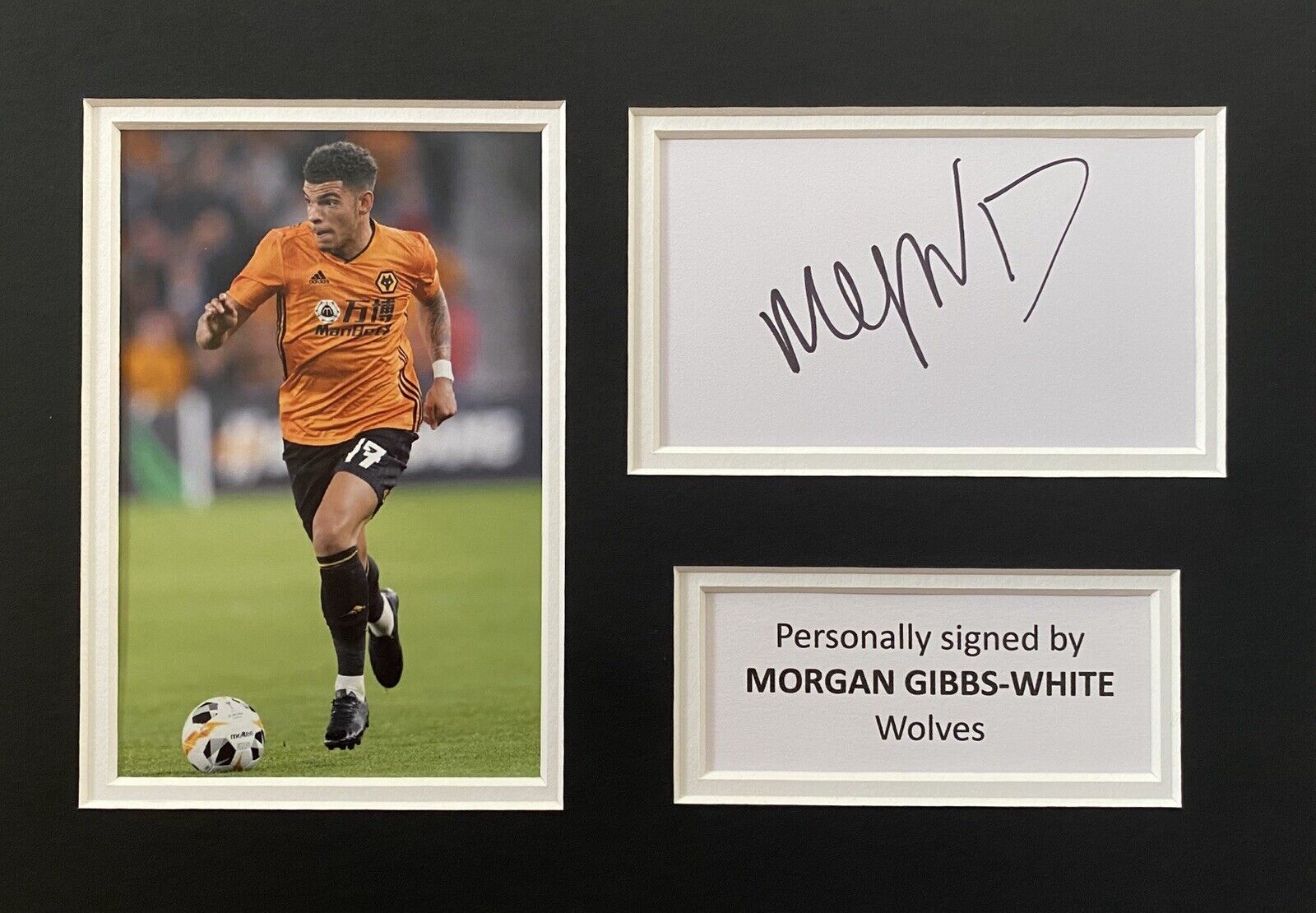 Morgan Gibbs-White Hand Signed White Card In A4 Wolves Frame Display