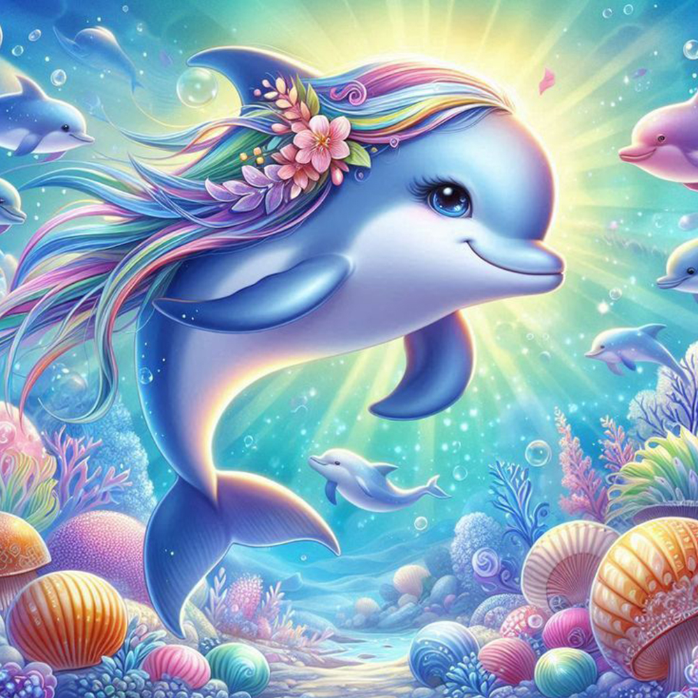 Dolphin 40*40cm(canvas) full round drill diamond painting