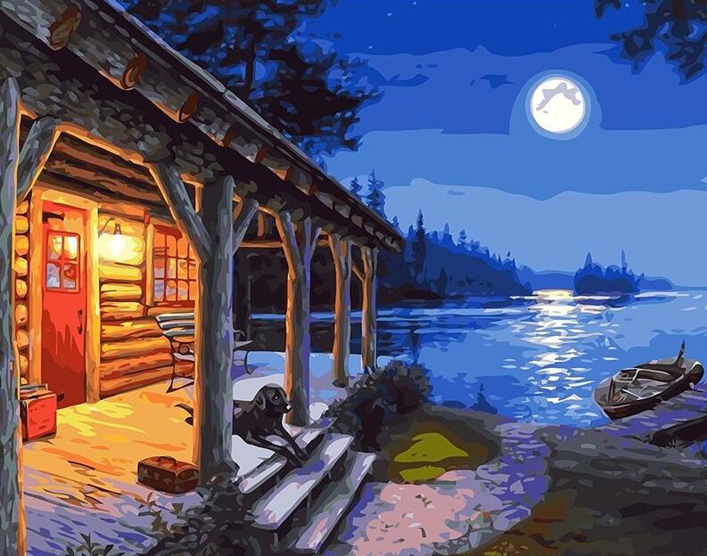 

Moonlight House on lakeSide – Paint By Numbers - 40*50CM, 501 Original