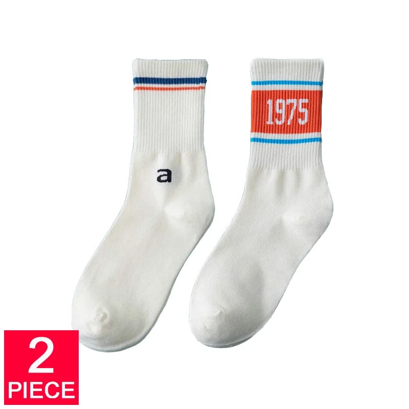 Meet'r 2 Pair/Set Women's Sports Socks Breathable Fashion With Numbers Girls Socks Double Needles Knitting Middle tube Socks