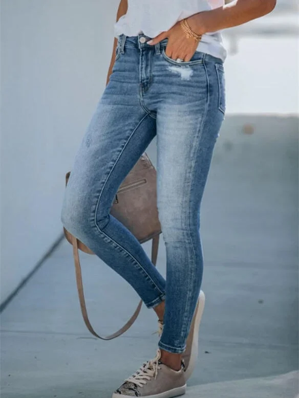 Women plus size clothing Women Skinny Solid Pockets Jeans-Nordswear