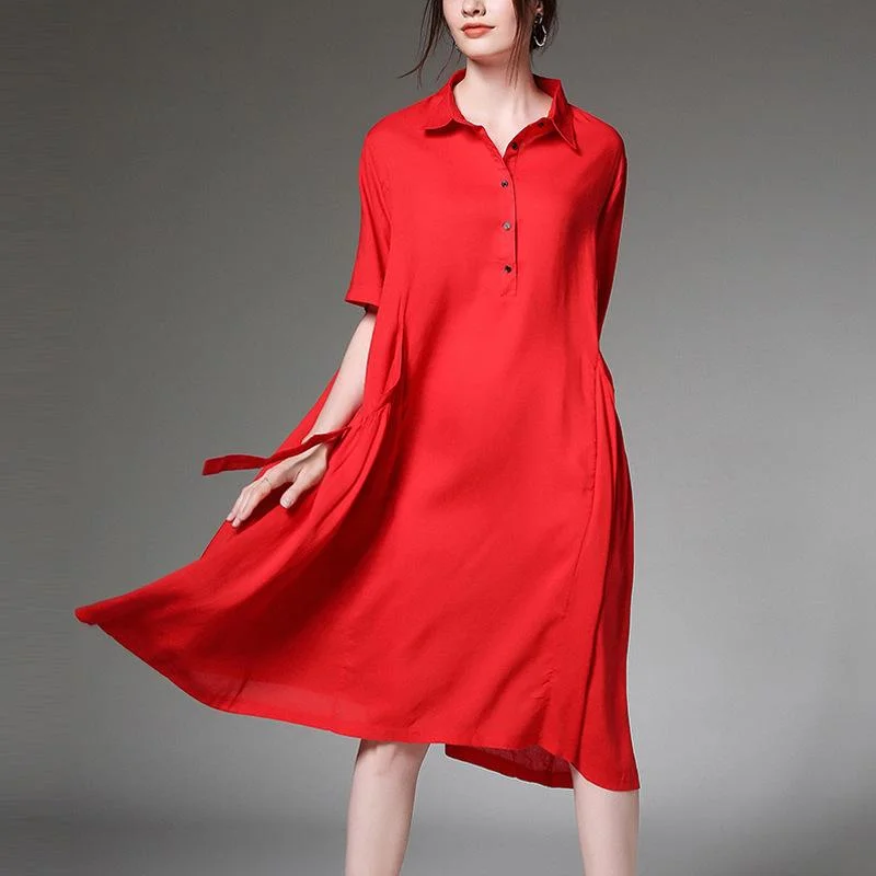 Women's new elegant linen cotton lapel dress