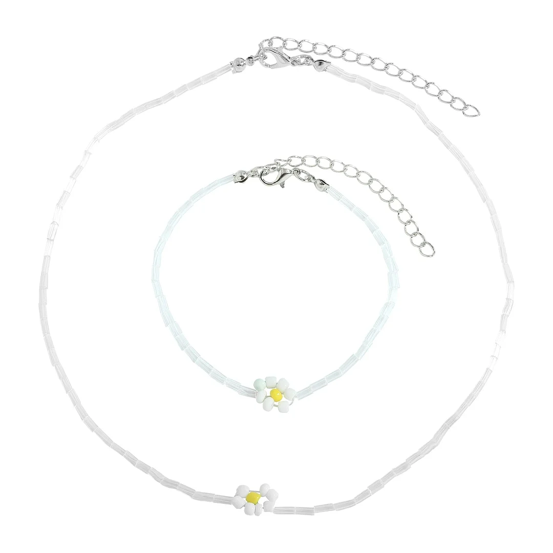 Dvacaman 2021 New INS Korean Sweet Colorful Little Flower Acrylic Pearl Bohemian Beaded Clavicle Necklaces for Women DIY Jewelry