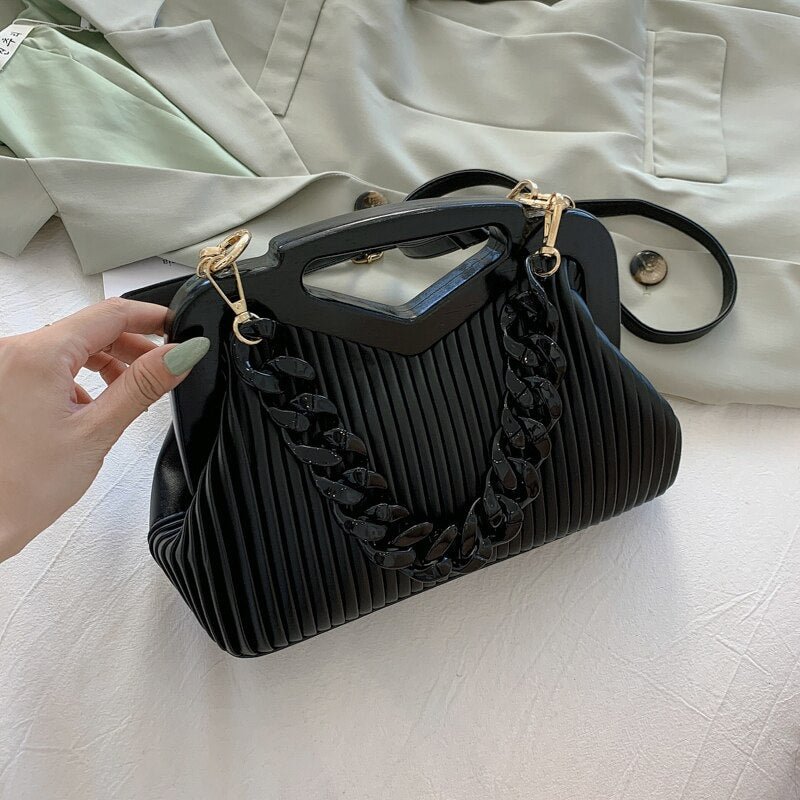 Pleated Totes With Acrylic Handle 2021 New High-quality PU Leather Women's Designer Handbag Luxury brand Shoulder Messenger Bag