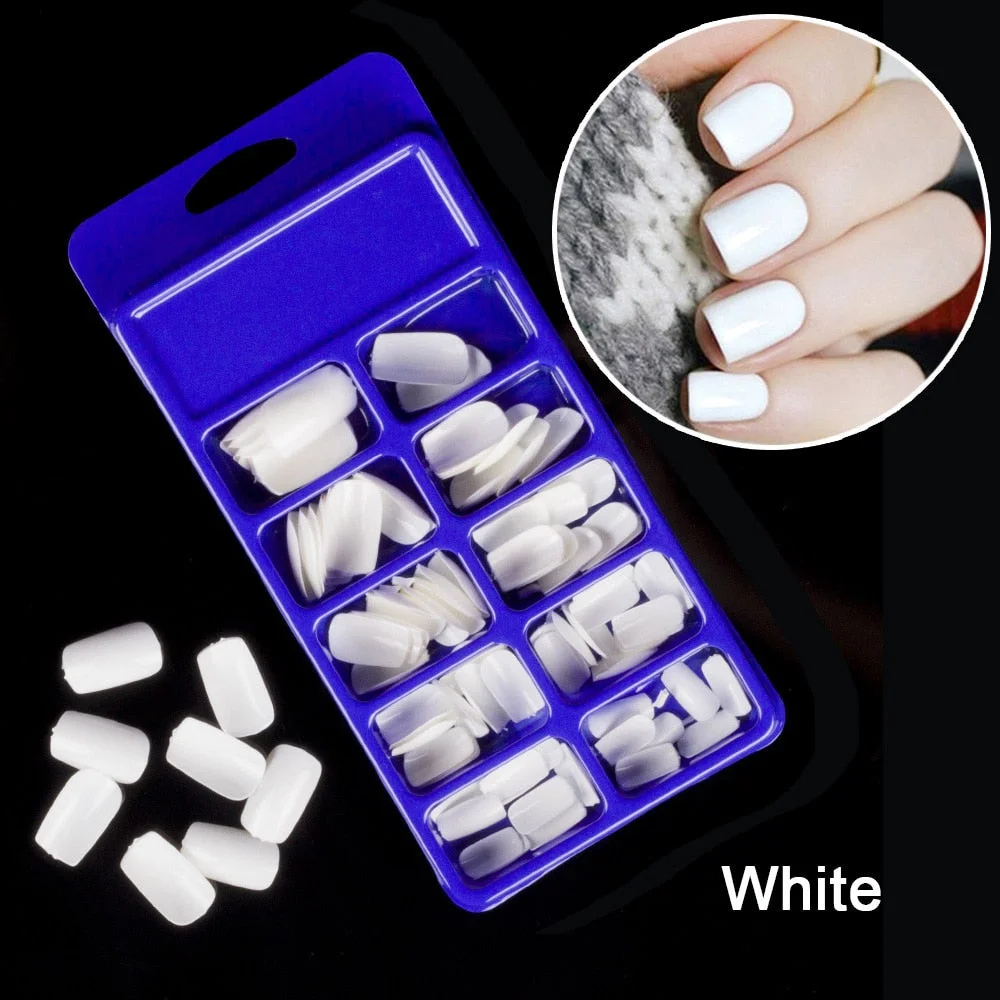 100pcs/set 10 Sizes Full Cover False Nail Tips Ballerina Coffin Fake Nails Square Stiletto French Acrylic Press On Nails-Nail Inspo
