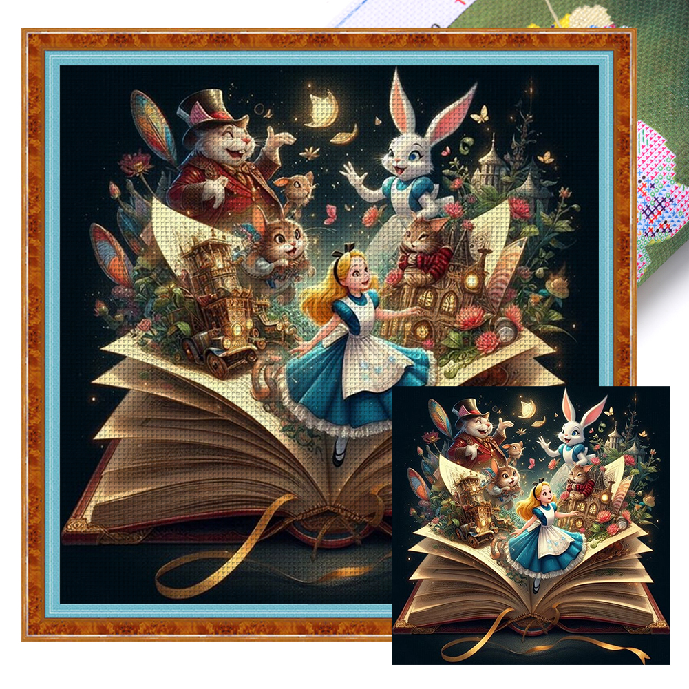 Alice And Friends In The Book Full 11CT Pre-stamped Canvas(50*50cm) Cross Stitch