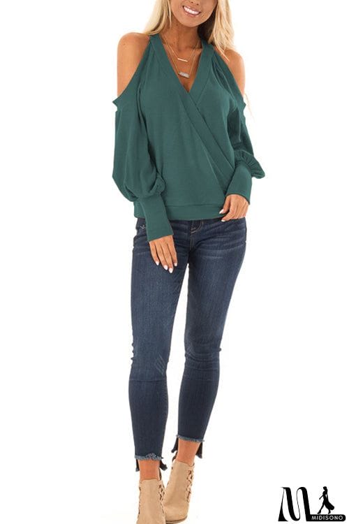 MidiSono - Casual Off-Shoulder Lantern Sleeve Top