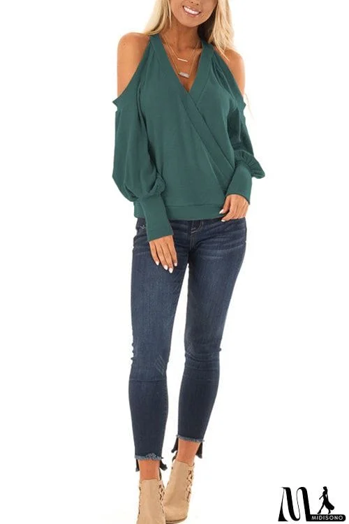 MidiSono - Casual Off-Shoulder Lantern Sleeve Top