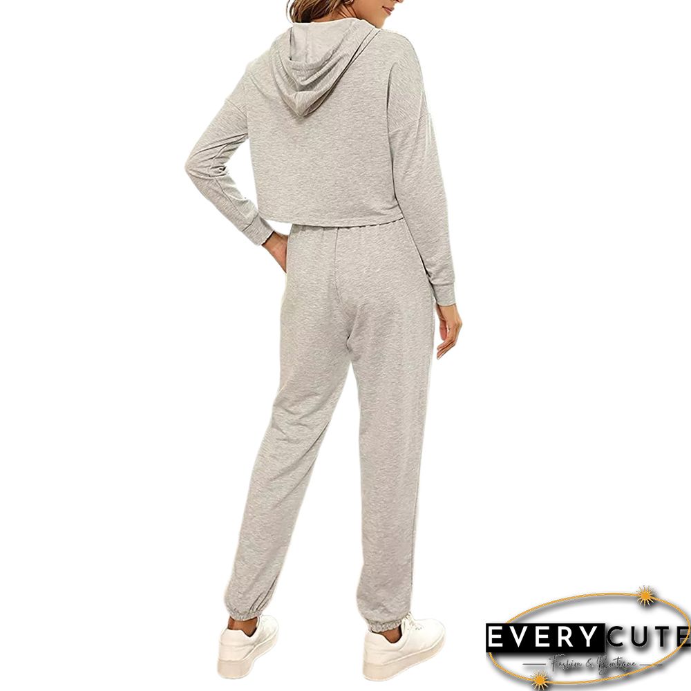 Light Gray Drawstring Hoodie and Pant Lounge Set